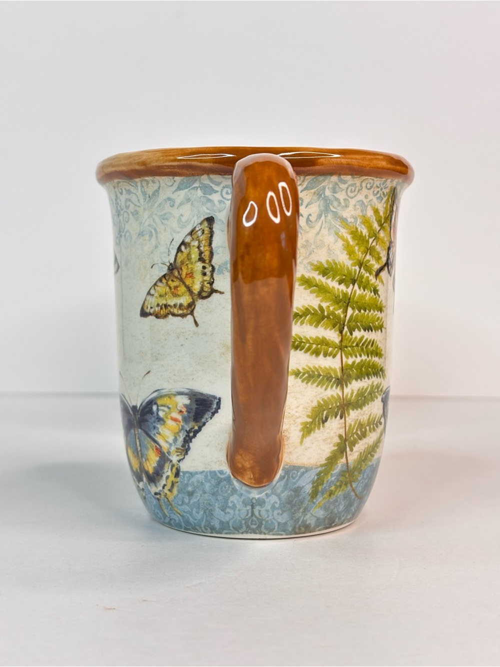 Nature Themed Butterfly & Egg Ceramic Mug Set of 2, Brown Handles Susan Winget - Picture 4 of 14
